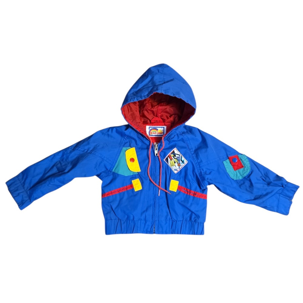 Vintage BON JOUR Kids Unisex Primary Color Hooded Jacket‎ Size 2T Small